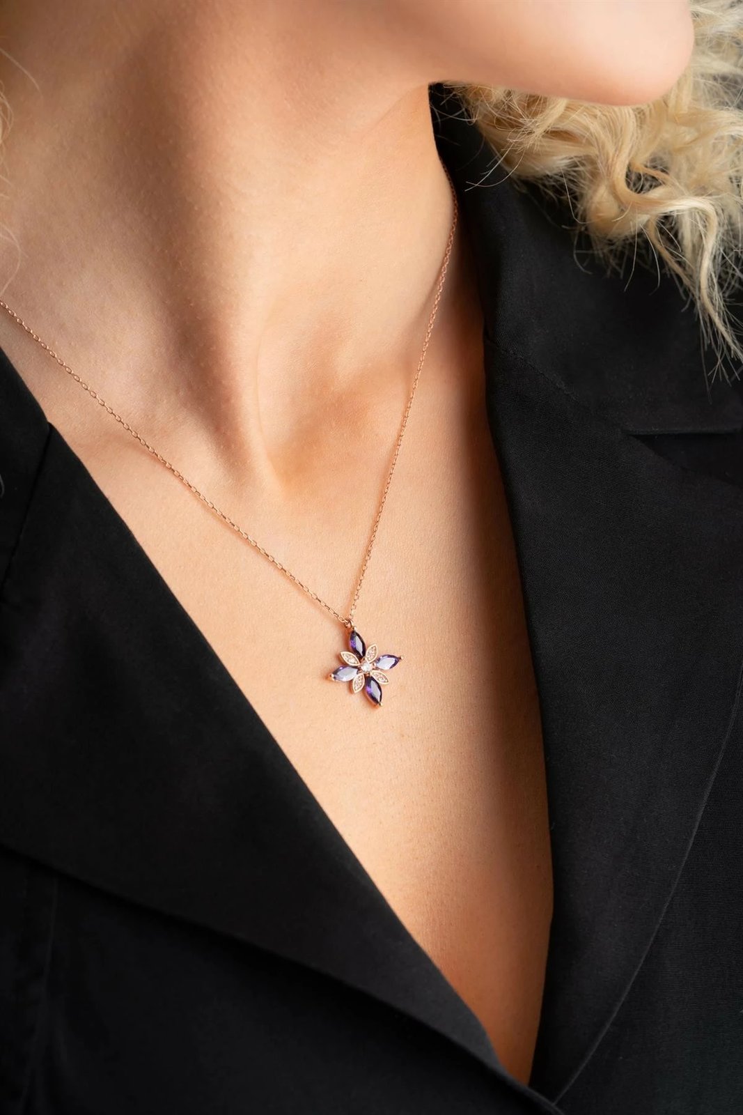 Qafore argjendi, ngjyrë rozë e artë, gurë të purpurt, Jumeon, NRZ999028