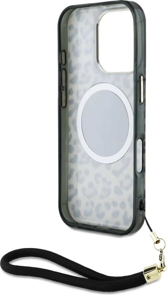 Mbështjellës Guess HC IML Leopard Triangle Cord Strap për iPhone 16 Pro, MagSafe, Kafe