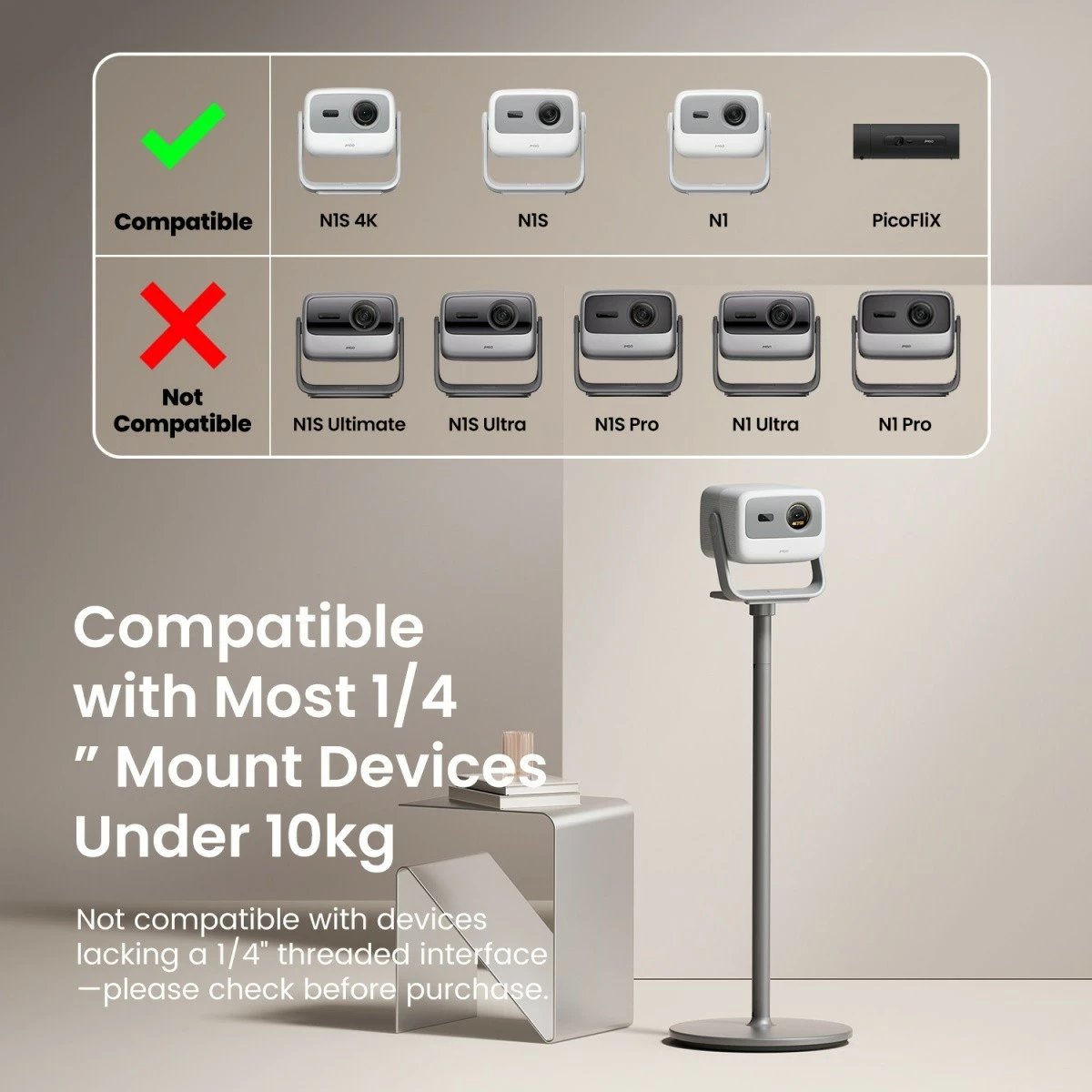 Stativ dyshemeje për projektor, JMGO URJMG, montim 1/4", deri 10 kg, menaxhim kabllosh, antracit