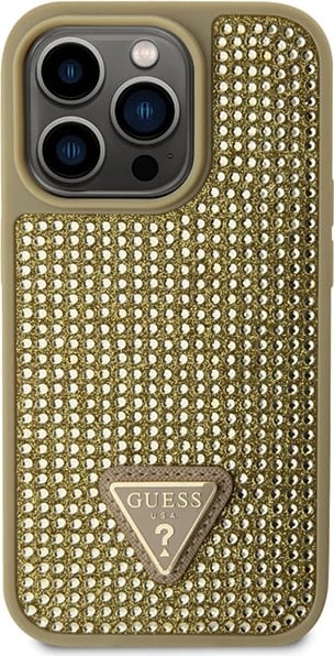 Mbështjellës Guess GUHCP14LHDGTPD për iPhone 14 Pro 6.1", Rhinestone Triangle, ari