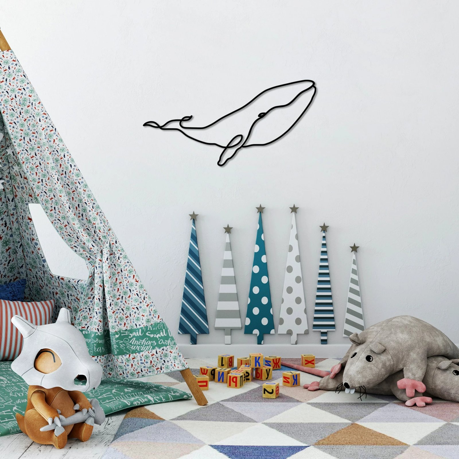 Aksesor dekorativ metalik për mur, balenë, Wallity, M