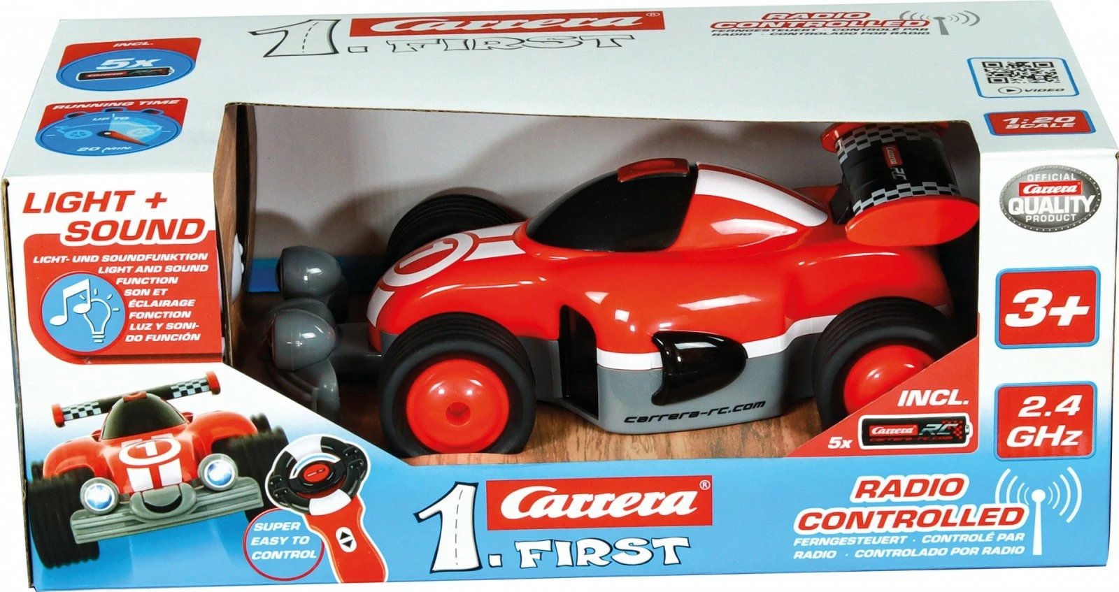 Makine lodër RC Carrera First, 26 cm, 2.4GHz, për fëmijë, Kuqe/Bardhë