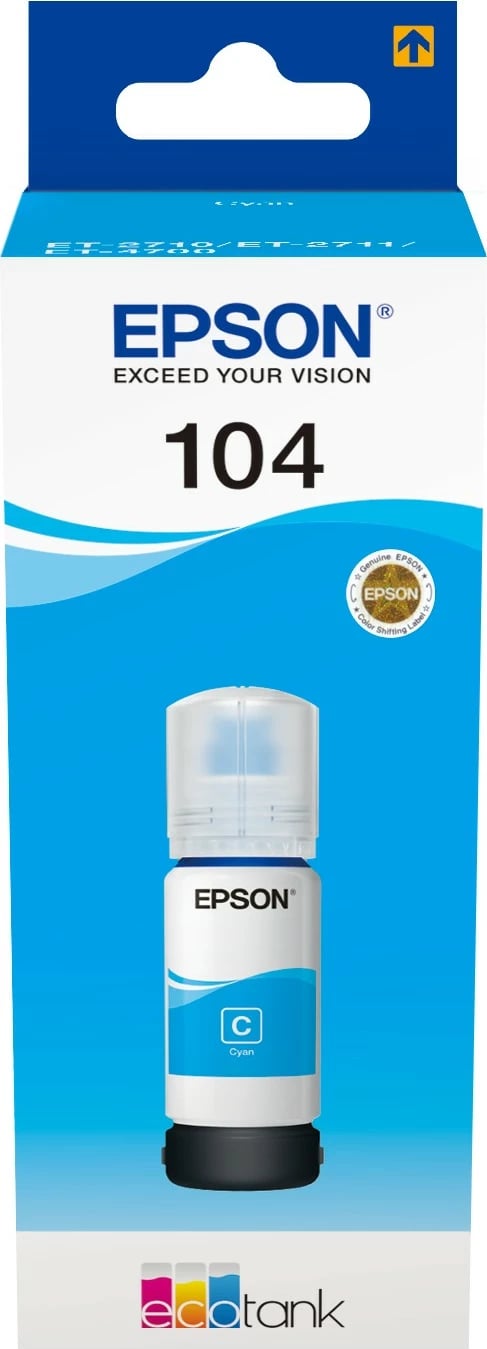 Shishe bojë Epson 104 EcoTank, Origjinale, Cyan, 65 ml