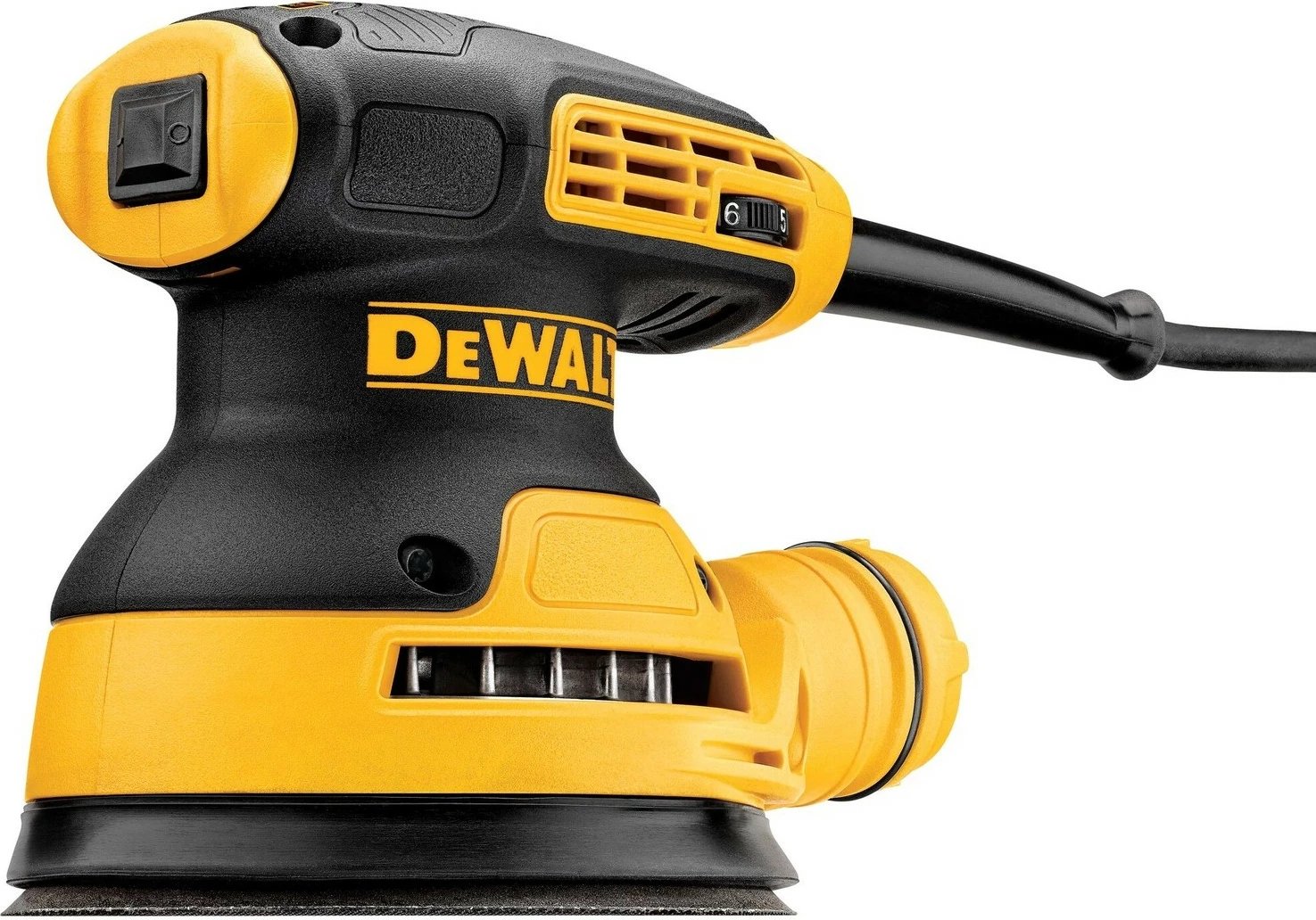 Lëmues orbital DeWALT 125mm 280W, zi/verdhe
