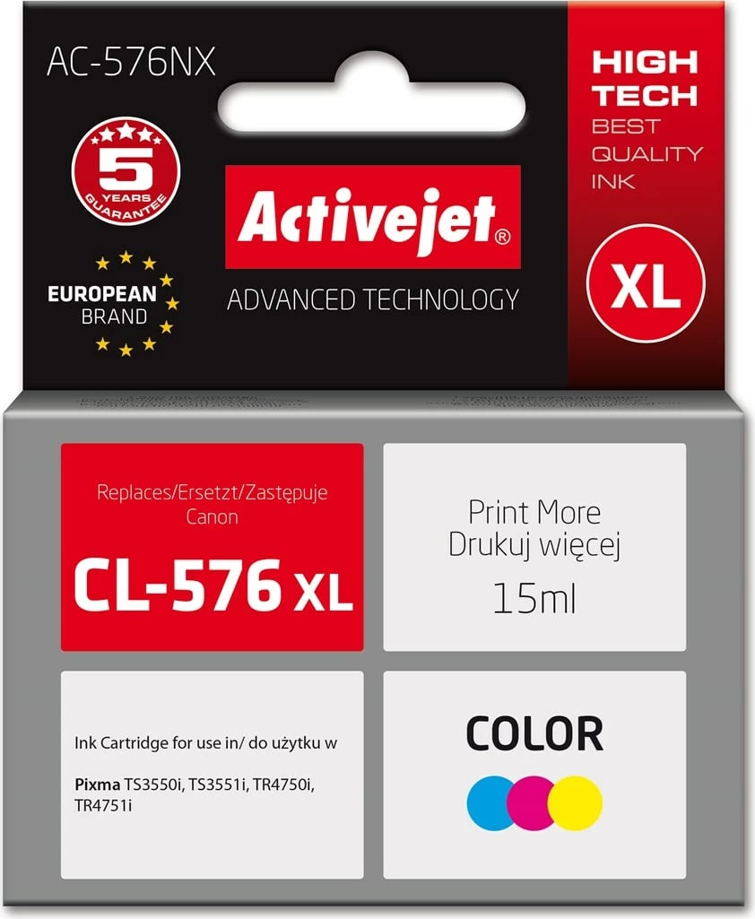 Toner Activejet AC-576NX për Canon CL-576XL, 15 ml, ngjyra