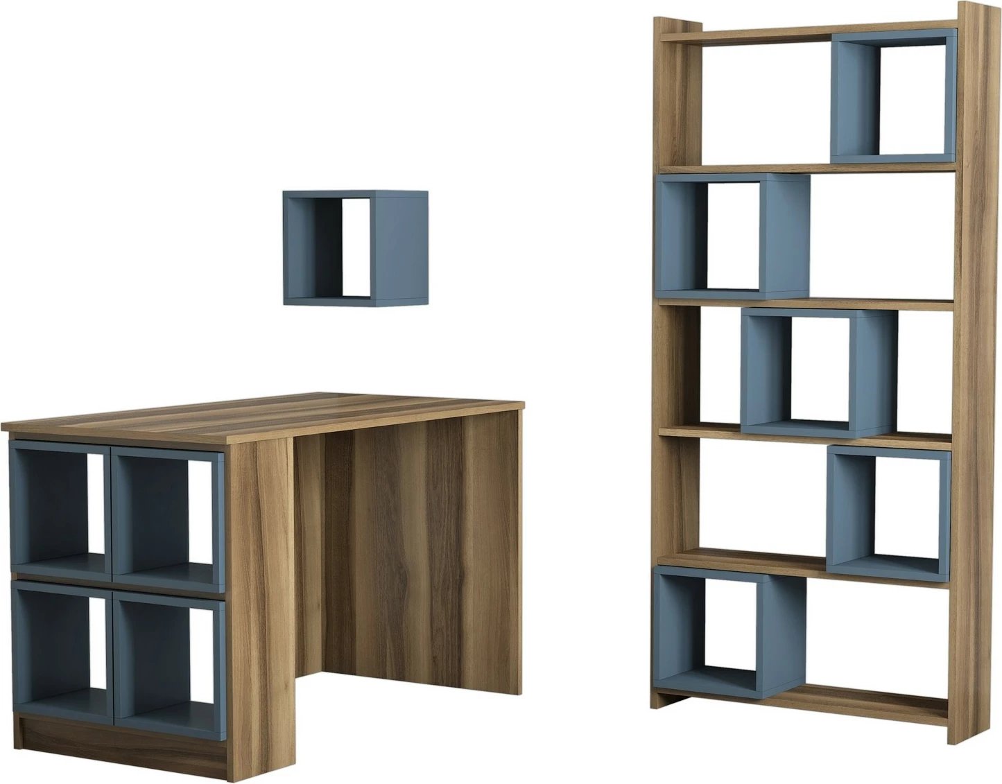 Set tavoline studimi me raft librash, ngjyrë arre dhe kalcedoni, Hanah Home