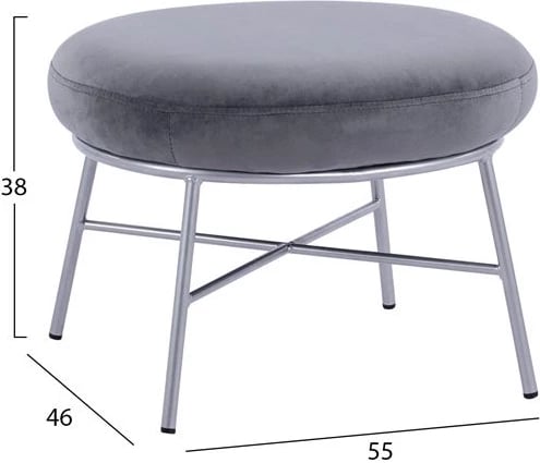 Karrige për bar me mbështetëse këmbësh Trudi FH8640.01 kadife gri me bazë argjendi 55x46x38 cm