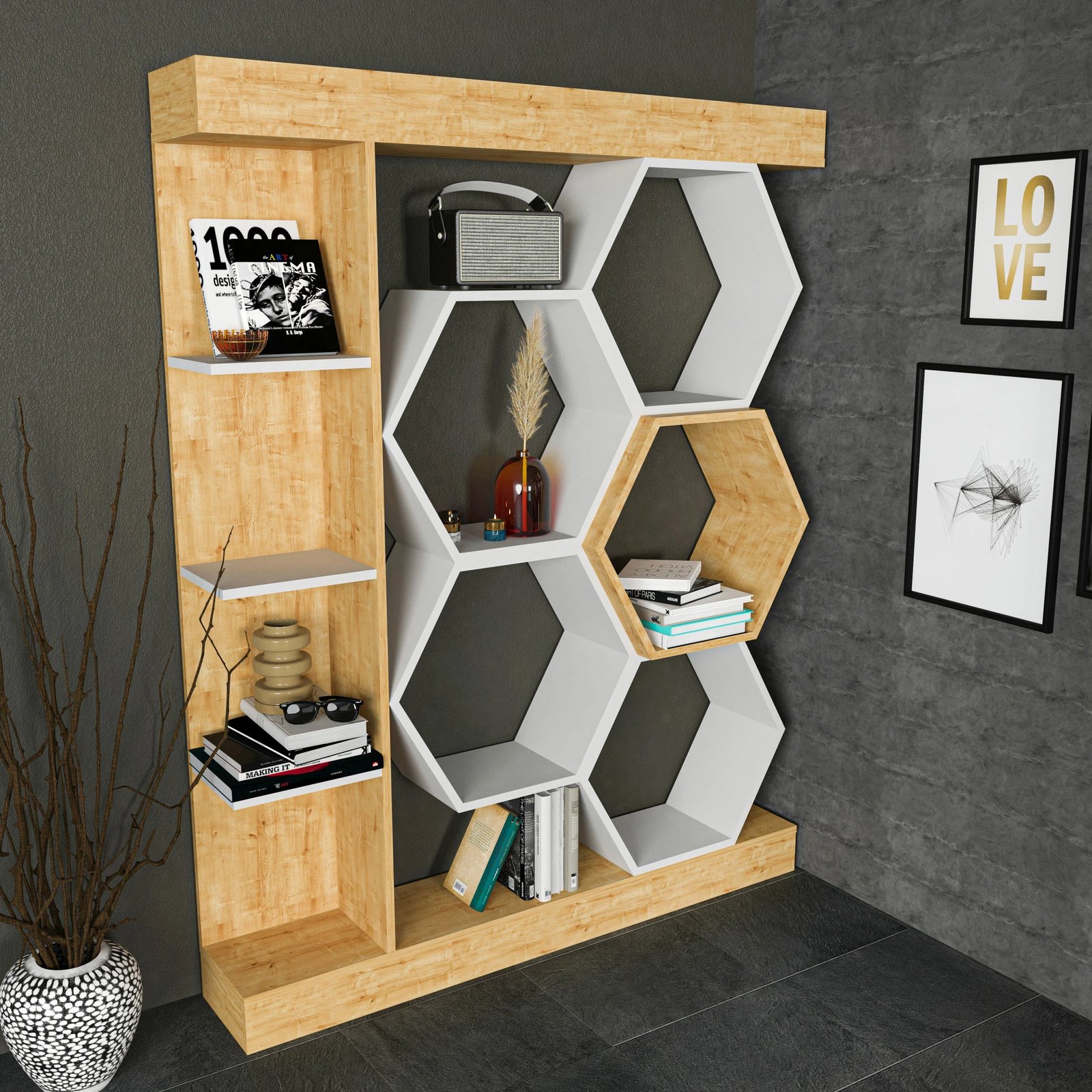 Raft librash Hanah Home, Sueno, i bardhë dhe lis