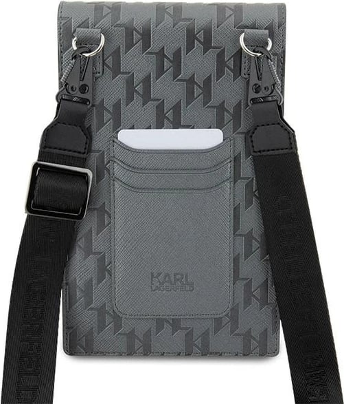 Çantë për celular Karl Lagerfeld Saffiano Monogram Ikonik, argjendtë