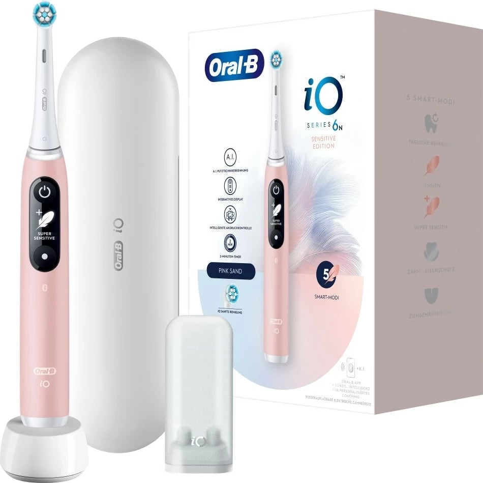 Furçë dhëmbësh elektrike Oral-B iO Series 6, 5 mënyra pastrimi, 2 koka, rozë/bardhë