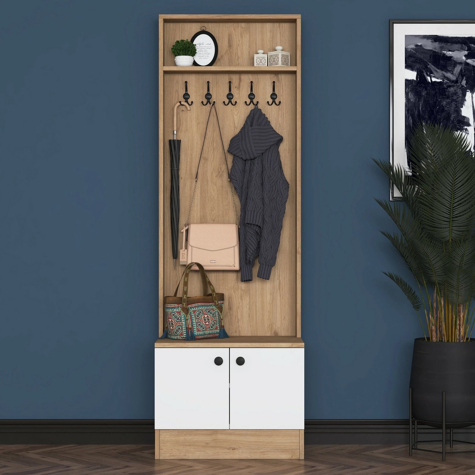 Stendë korridori, ngjyrë arre dhe e bardhë, Skye Decor, M16-2254