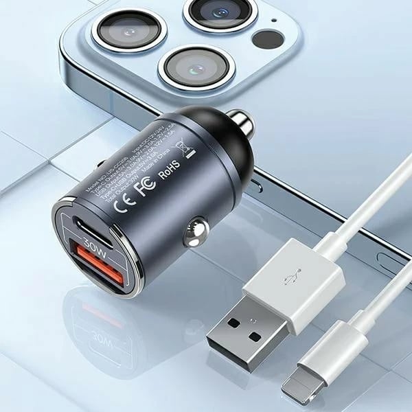 Karikues veture USAMS USA001368, 30W, 1xUSB + 1xUSB-C, Çelik