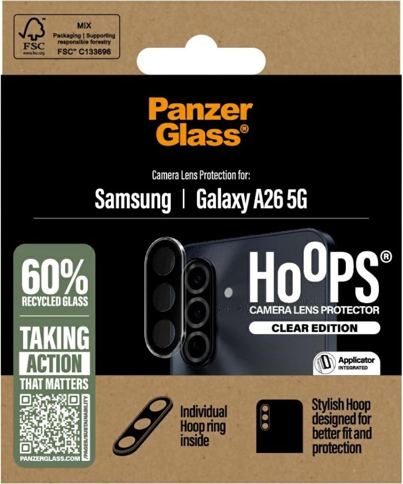 Mbrojtës kamere PanzerGlass Hoops për Samsung Galaxy A26 5G, xham i temperuar, Transparent
