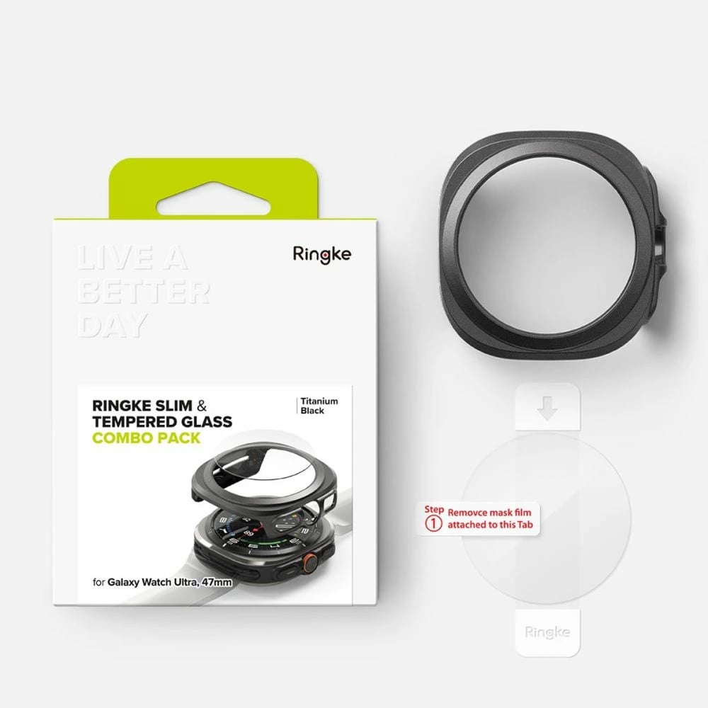 Mbështjellës + xham i temperuar Ringke për Samsung Galaxy Watch Ultra 47mm, Zi, set