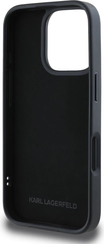 Mbështjellës Karl Lagerfeld HC 3D Rubber Double Heads për iPhone 16 Pro, i zi