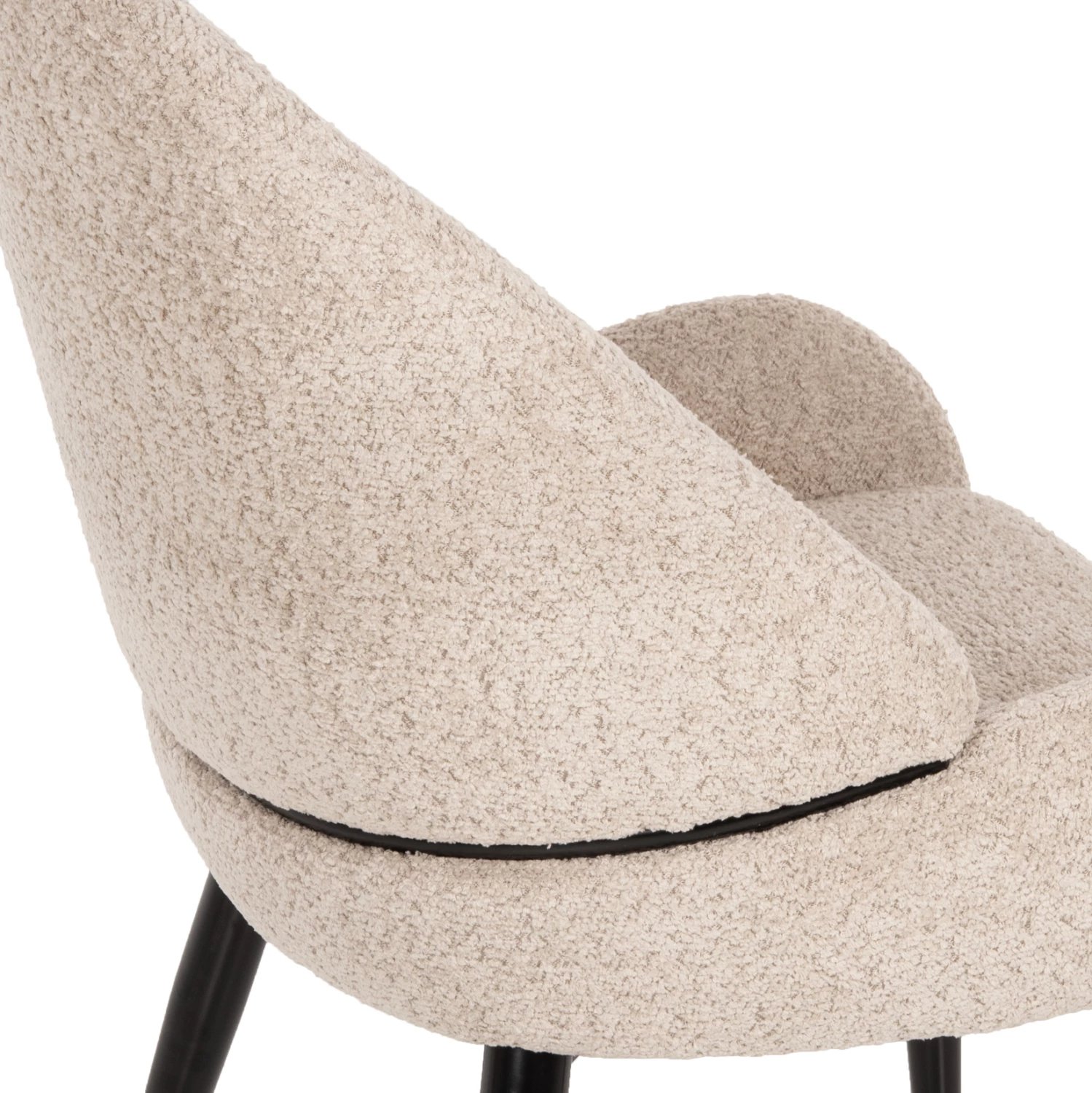 Karrige SARKY FH8585.02, pëlhurë boucle ecru, këmbë metali të zeza, 55x62x89H cm., set prej 2 copë