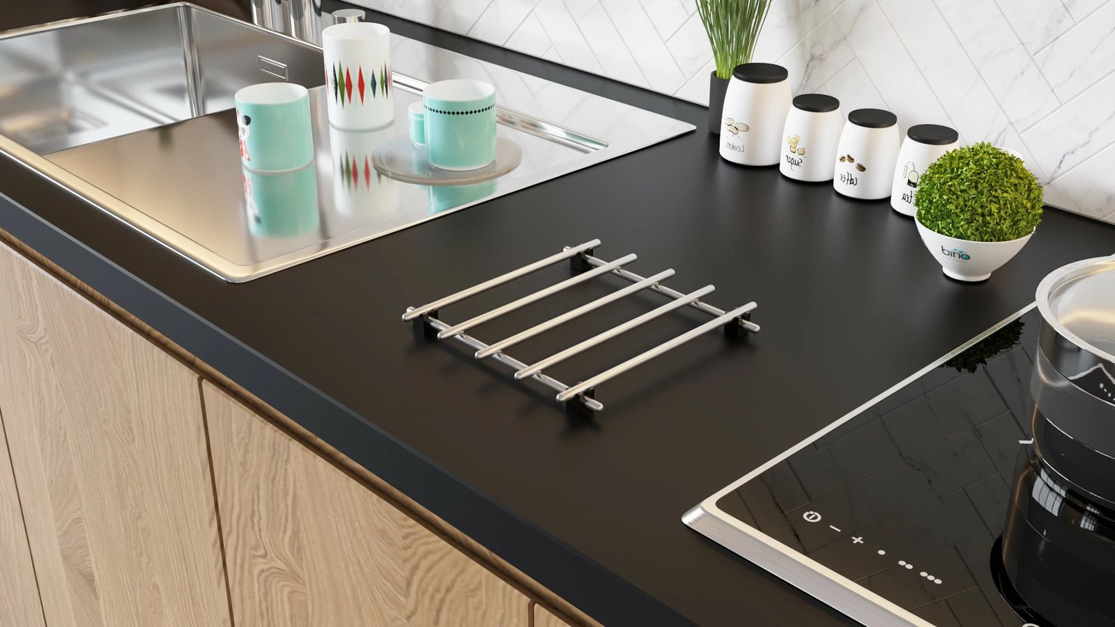 Tezgah koruyes metalik, krom, Aberto Design, 2x20x20cm