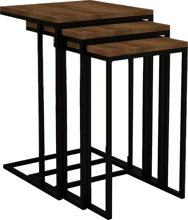 Set tavolinash ndihmëse të mbivendosura, 3 copë, Skye Decor, ngjyrë arre dhe e zezë