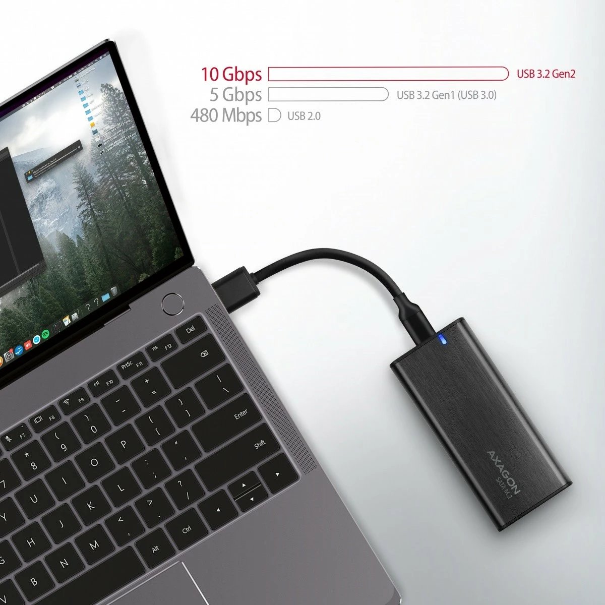 Kasë e jashtme AXAGON EEM2-SBC për SSD M.2 SATA, USB-C 3.2 Gen 2, Alumini, E zezë