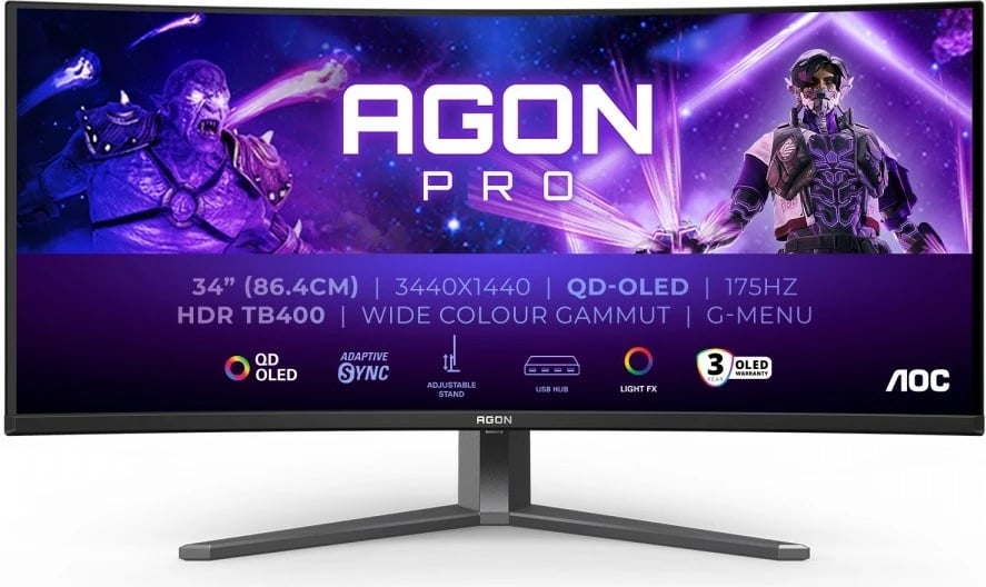 Monitor gaming AOC AG346UCD, 34 inç, QD-OLED, 175Hz, 3440x1440, i zi/gri