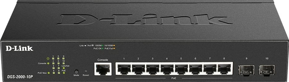 Switch D-Link DGS-2000-10P, 8 porta Gigabit, 2 porta SFP, PoE, Managed, rackmount, i zi