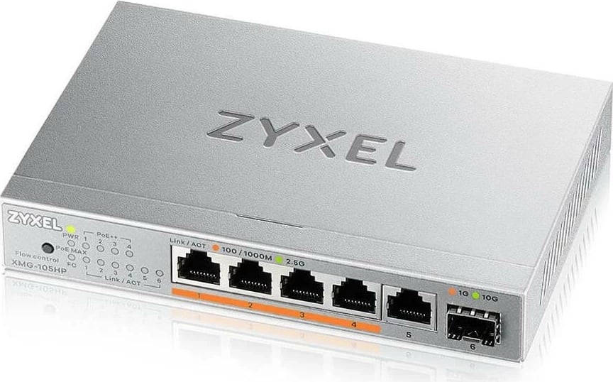 Switch Zyxel XMG-105HP-EU0101F, 5 porta 2.5 Gbit, 4 PoE, 1 SFP+ 10G, i zi