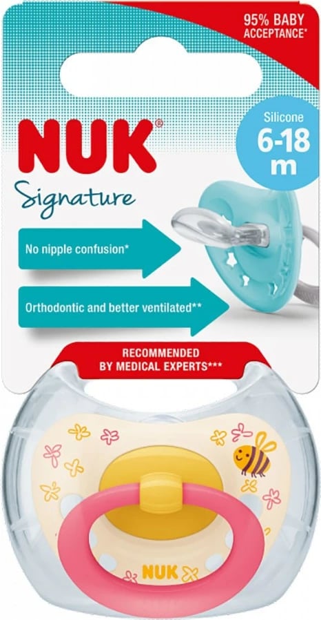 Qetësues bebe ortodontik, NUK Signature, 6-18 muaj, rozë