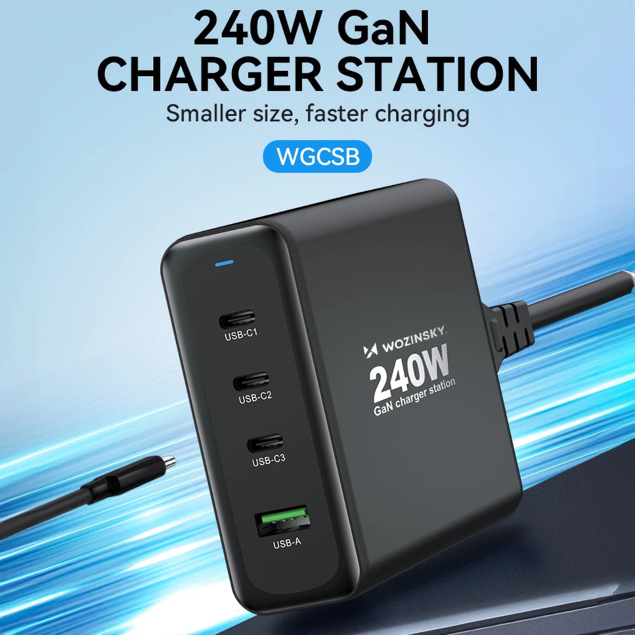 Karikues muri Wozinsky WGCSB, 240W, 3x USB-C, 1x USB-A, GaN, i zi Karikues muri Wozinsky WGCSB, 240W, 3x USB-C, 1x USB-A, GaN, i zi