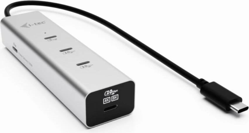 HUB USB-C i-tec C31HUBMETAL8KPDPRO, 5 porta, video 8K, Power Delivery 85W, Argjend