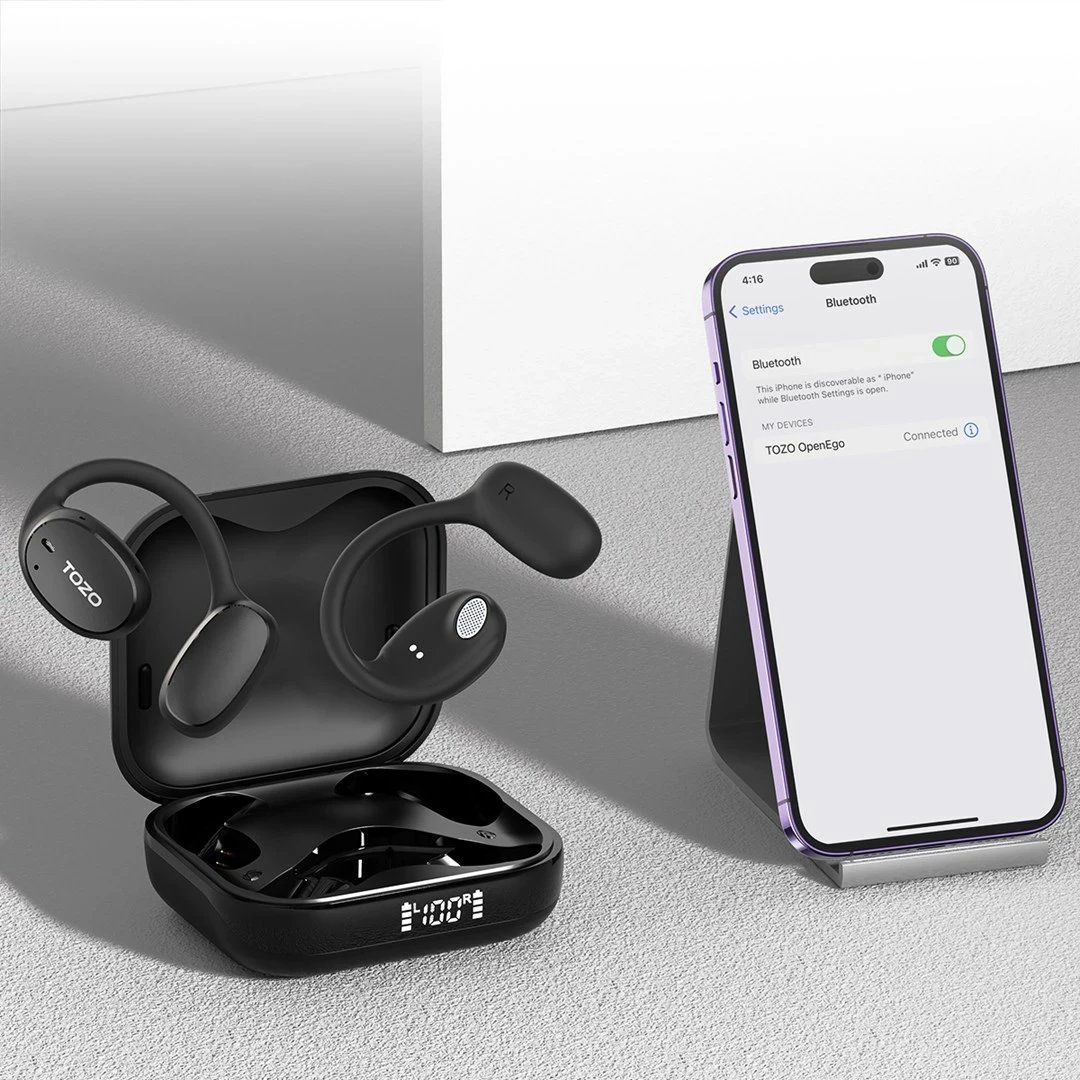 Kufje TOZO OpenEgo TWS Bluetooth, USB Type-C, Zezë