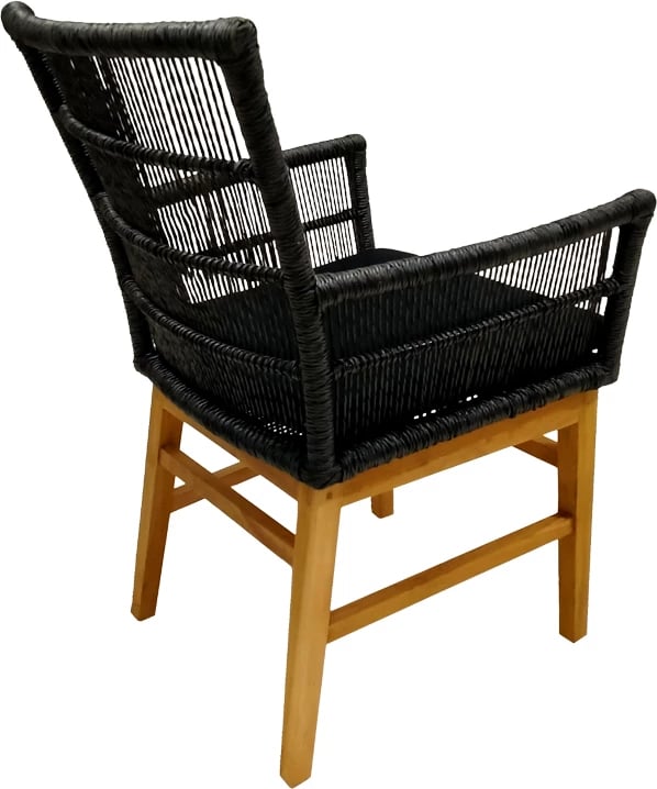 Karrige Inca dru teak dhe litar sintetik, ngjyrë natyrale-e zezë, me jastëk, 60x61x90cm