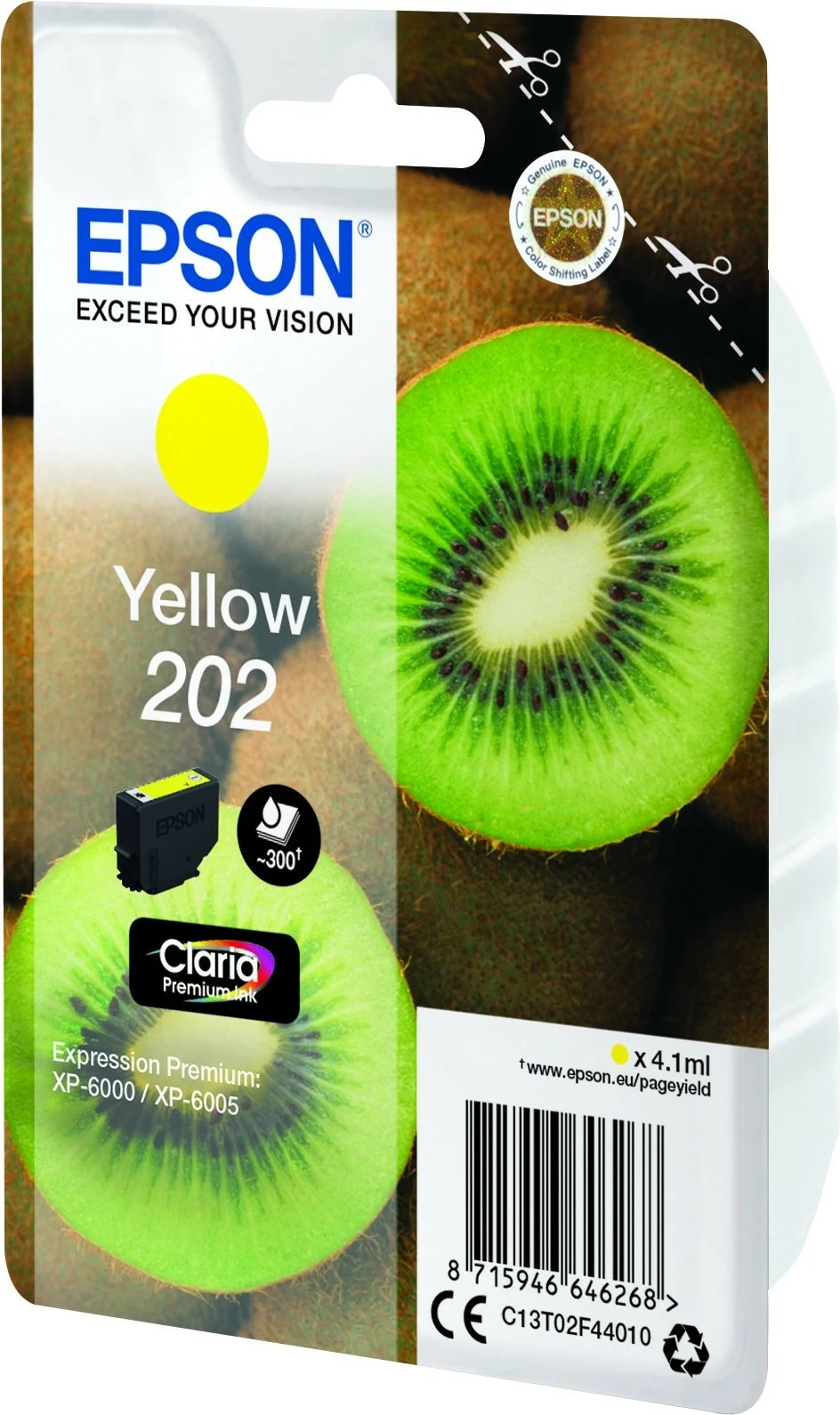 Toner Epson Kiwi 202 Claria Premium, verdhë, 4.1ml, standard yield