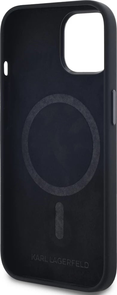 Mbështjellës Karl Lagerfeld Silicone Shadow Metal Initial MagSafe për iPhone 15, i zi