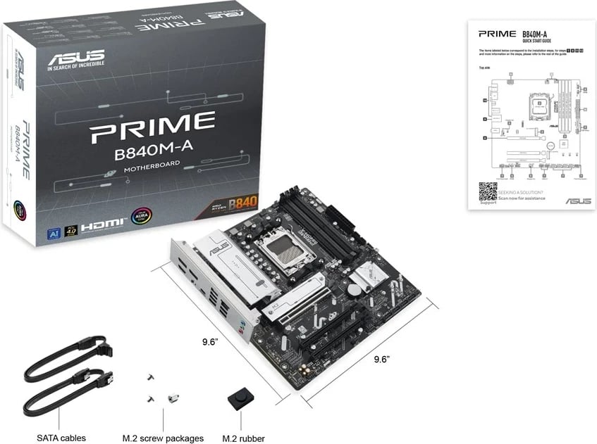 Pllakë amë ASUS PRIME B840M-A-CSM, Socket AM5, micro ATX, Gri