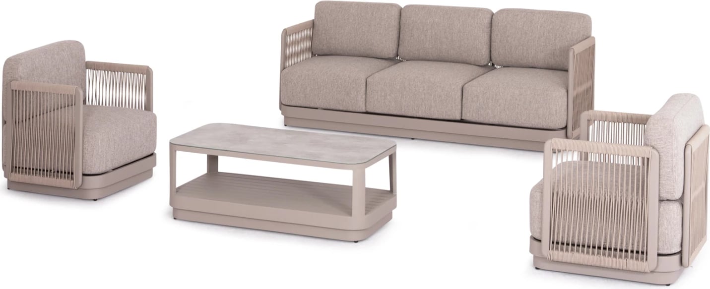 Set lounge për jashtë, 4 pjesë, seria Elysia, alumin ngjyrë shampanje, litar, pëlhurë P.E., CD6186.02