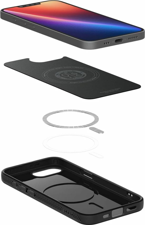 Mbështjellës Spigen Liquid Air Mag MagSafe për iPhone 16e, i zi, gjysmë-transparent