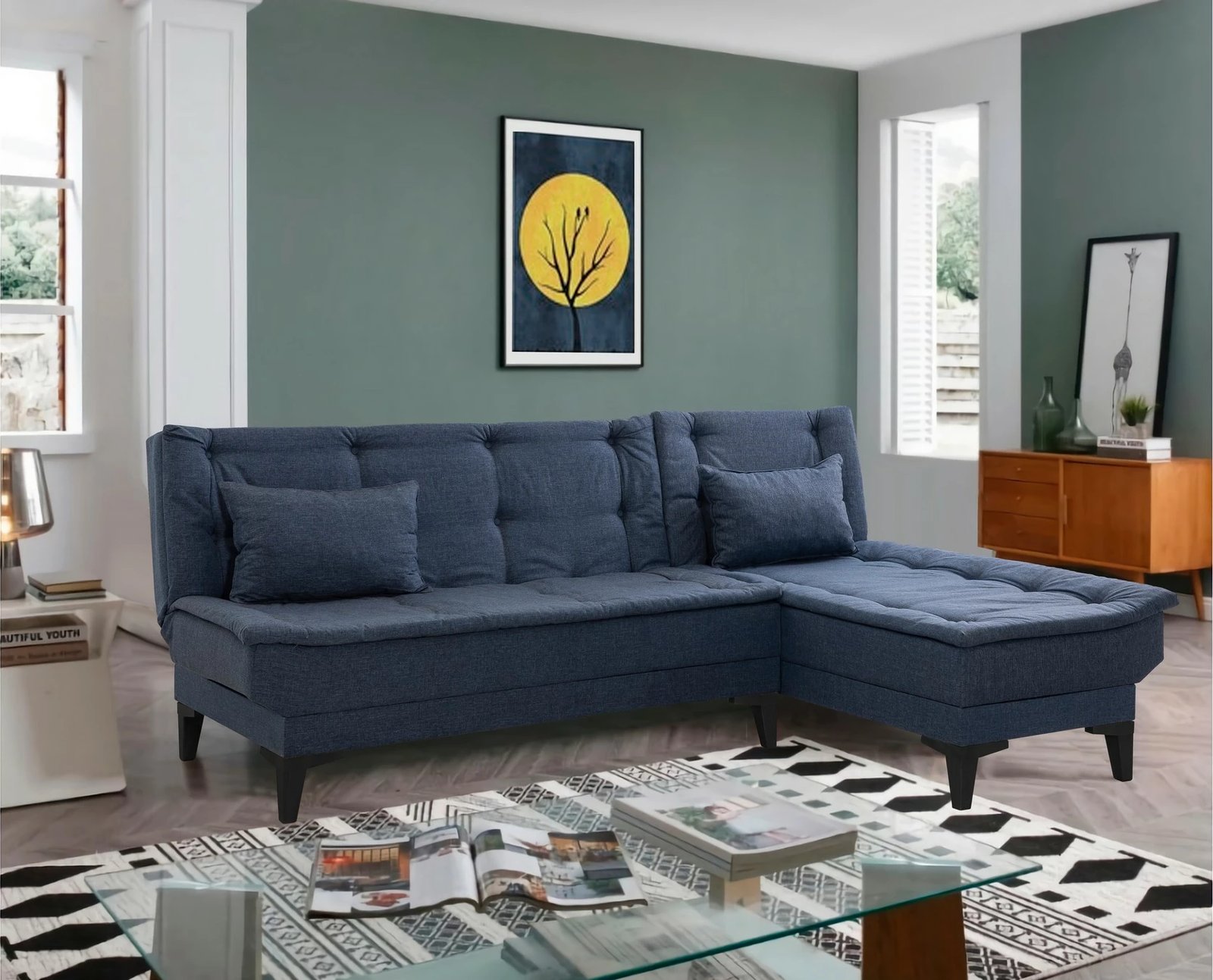 Kënd-sofë krevati Atelier del Sofa, Santo-S, ngjyrë blu e errët