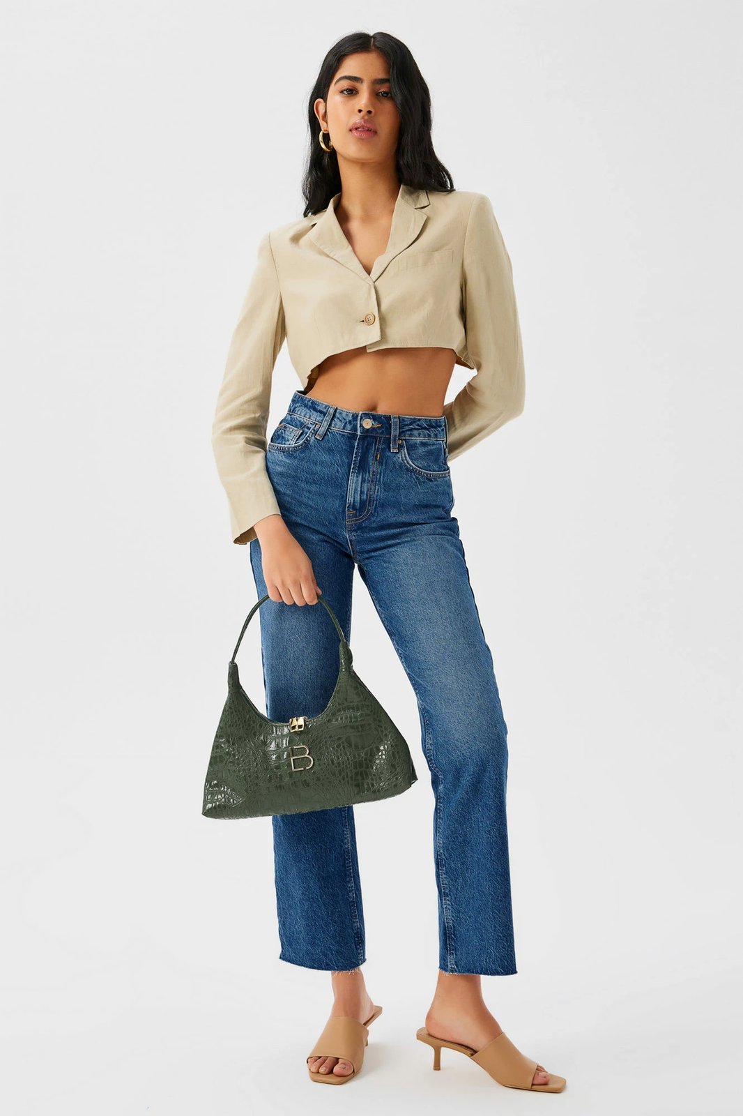 Çantë krahu Lucky Bees, model 505, ngjyrë jeshile krokodili