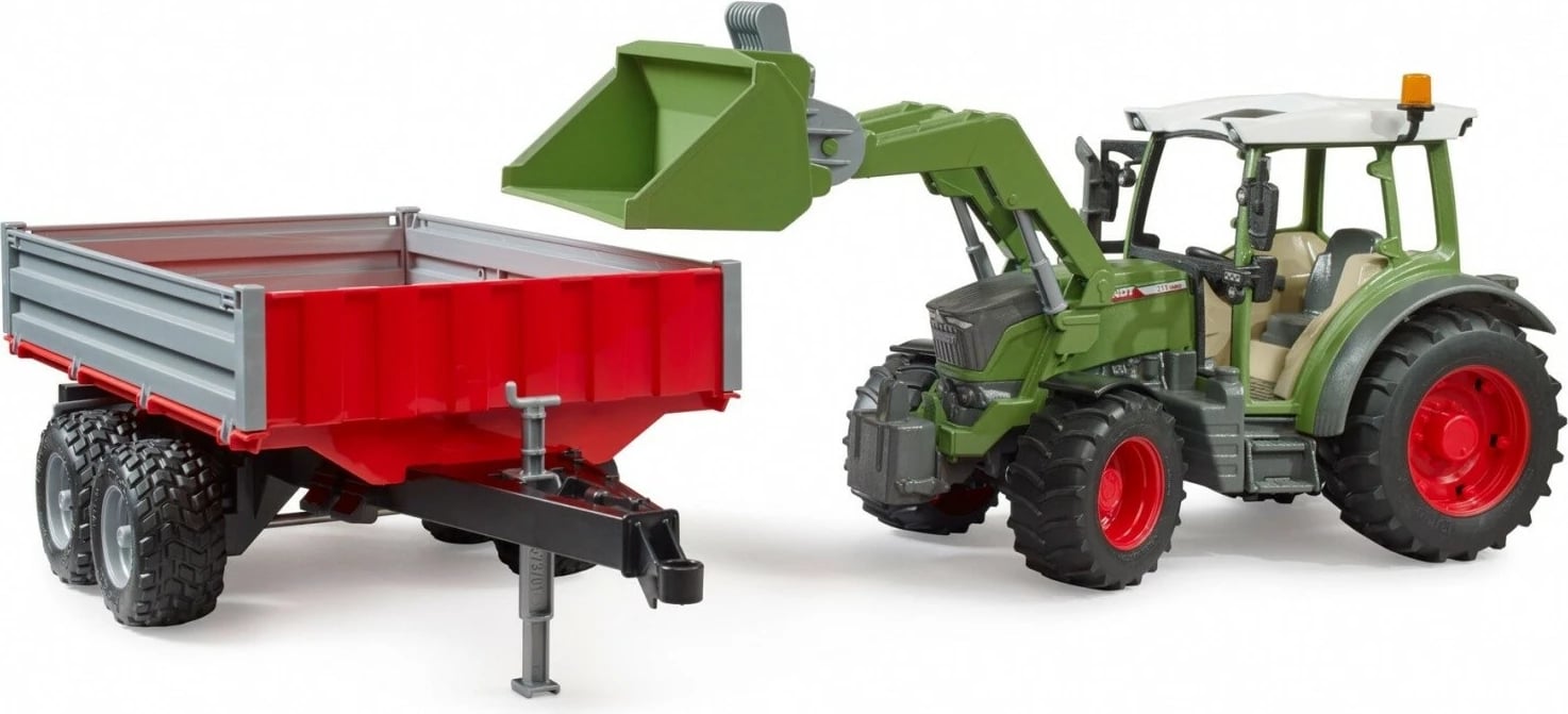 Traktor lodër BRUDER Fendt Vario 211 me ngarkues dhe rimorkio, 1:16, Gjelbër/Gri/E Kuqe
