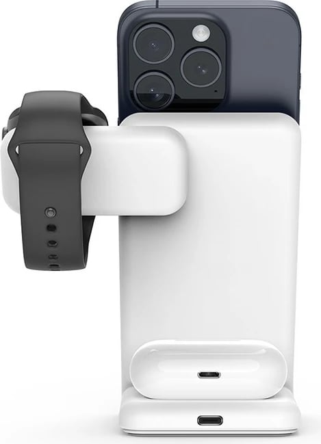 Karikues wireless 3-në-1 CRONG MagSafe për iPhone, Apple Watch, AirPods, Bardhë
