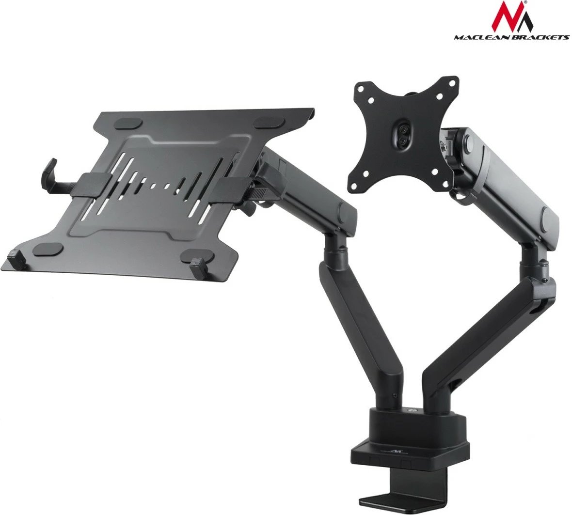 Mbajtës tavoline i dyfishtë Maclean MC-813 për monitor 17-32" dhe laptop, i zi