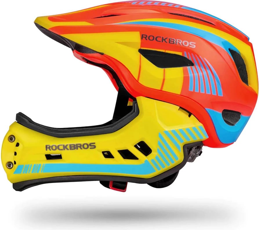 Helmetë biçiklete për fëmijë Rockbros TT-32SOYB-S me mbrojtëse të nofullës, S, verdhë-portokalli