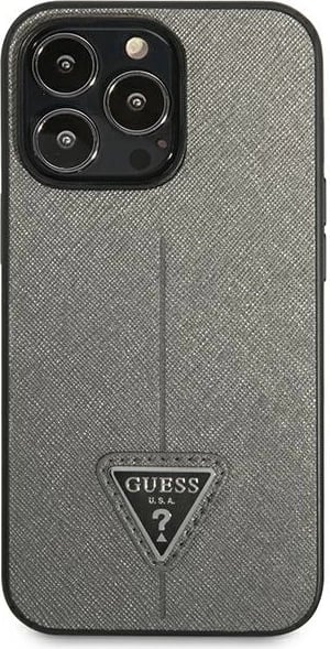 Mbështjellës Guess Saffiano Triangle Logo për iPhone 13 Pro Max 6.7", argjend Mbështjellës Guess Saffiano Triangle Logo për iPhone 13 Pro Max 6.7", argjend