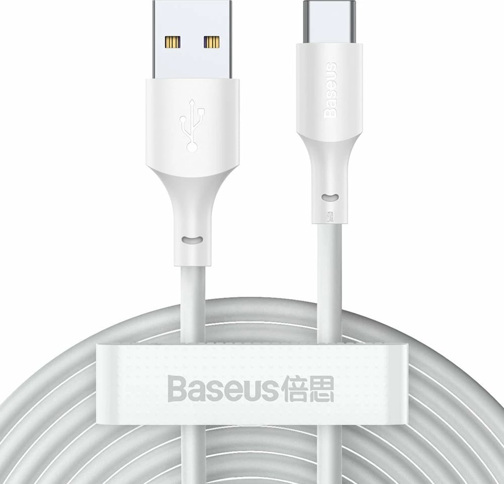 Kabllo USB në USB Type-C Baseus TZCATZJ-02, 1.5m, 40W, Set 2 copë, Bardhë