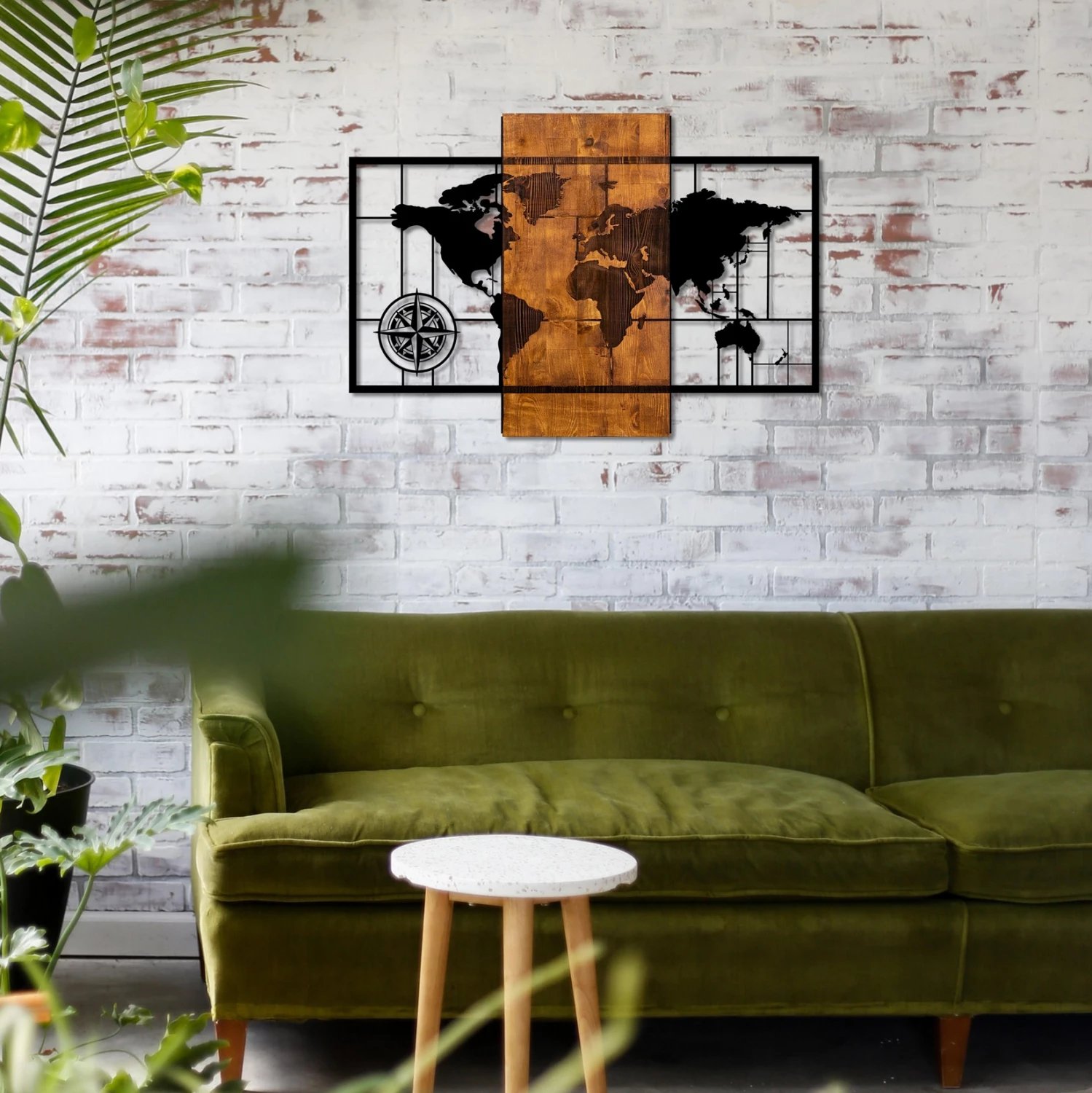 Dekor druri për mur me hartë botërore metalike, FH7223, 85x58cm