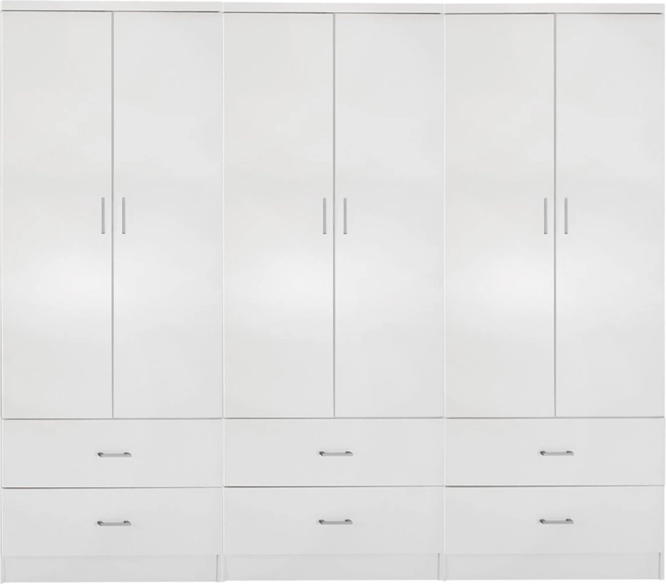 Gardërobë REINA 6-fletëshe me 6 sirtarë, FH21060.05, melaminë, ngjyrë e bardhë, 240x42x181 cm