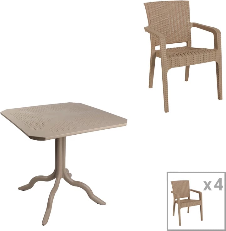 Set tavoline me karrige për terasë Icon-Halcyon, 5 pjesë, PP, ngjyrë kapuçino