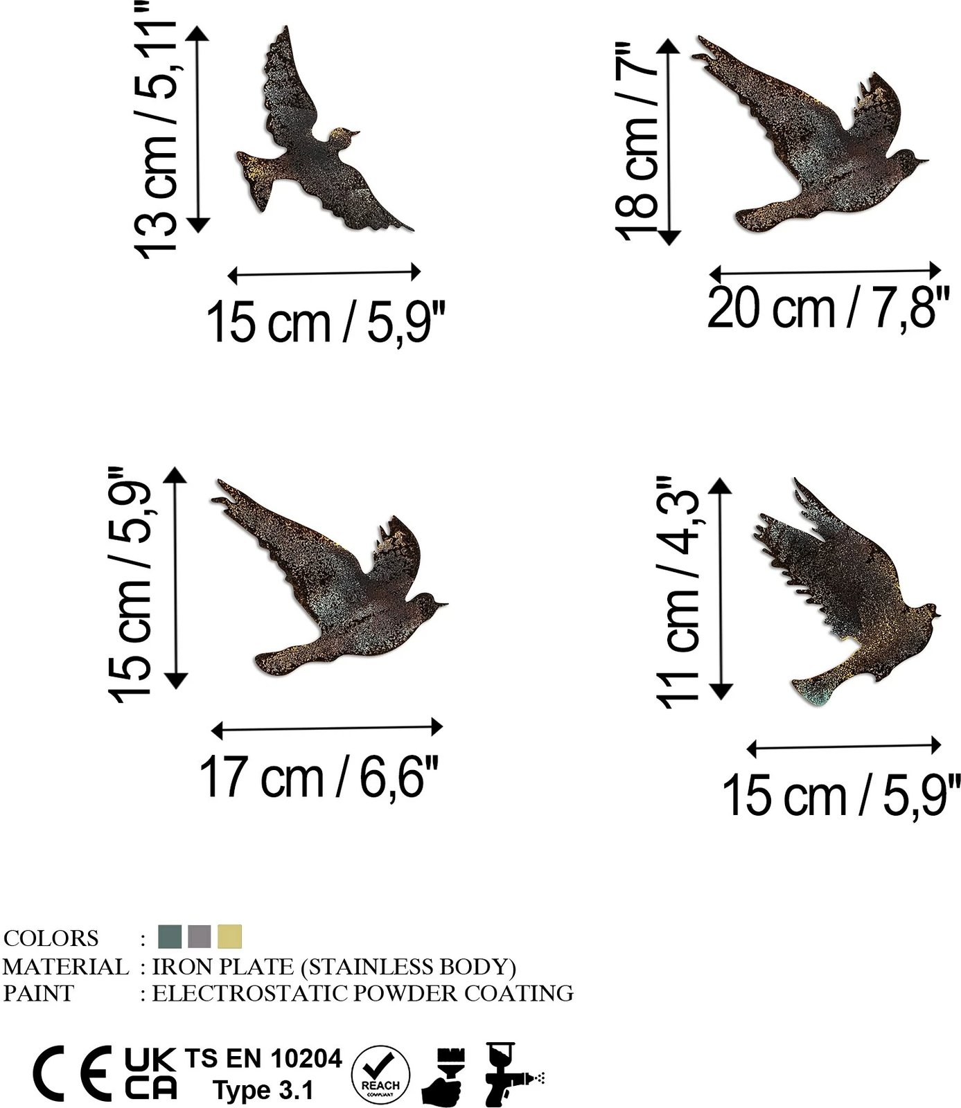 Aksesor dekorativ metalik për mur, Wallity, zogj, shumëngjyrësh