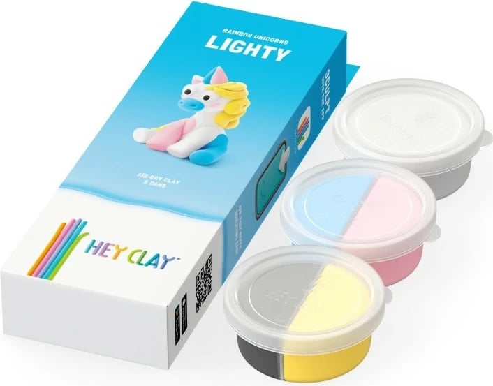 Masë modelimi Hey Clay Unicorns 3 Pack Lighty, Tm Toys, 3 kanaçe, shumëngjyrëshe