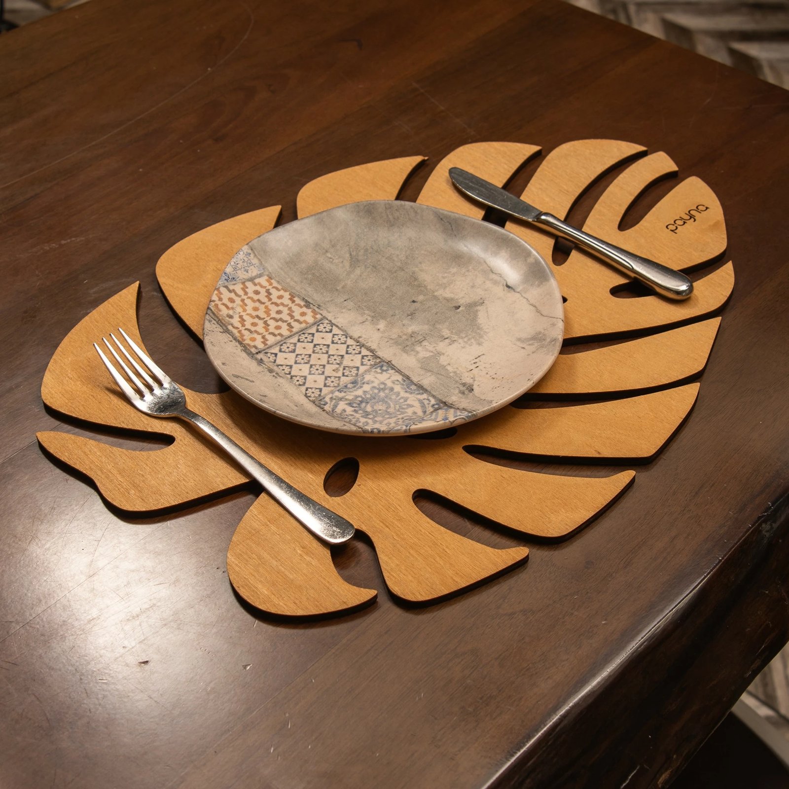 Set nënshimesh druri për tavolinë (6 copë), Hermia, Monstera, ngjyrë mjaltë